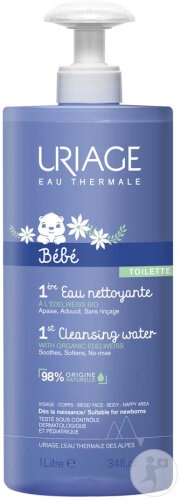 Uriage Bébé 1st Apă De Curățare Delicată Pentru Față Și Corp Sticlă Cu Dozator 1l - Img 1
