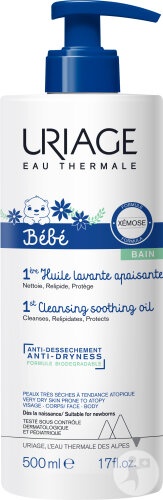 Uriage Bébé 1st Ulei De Duș Calmant Pentru Piele Foarte Uscată Sau Atopică Flacon Cu Pompiță 500ml - Img 1