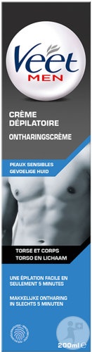 Veet Men Cremă Depilatoare Pentru Torace Și Corp Piele Sensibilă 200ml - Img 1