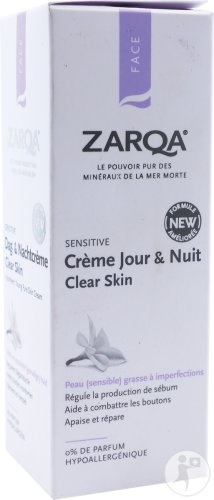 Zarqa Sensitive Cremă De Zi Și Noapte Clear Skin Pentru Piele Sensibilă Grasă Cu Imperfecțiuni 75ml - Img 1