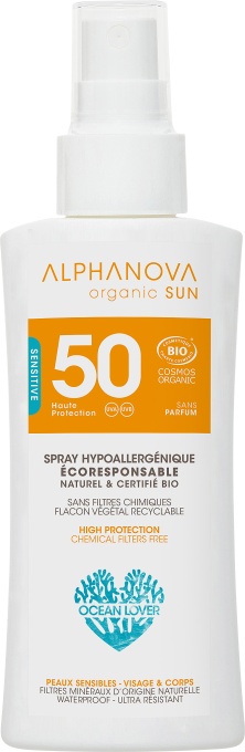 Alphanova Sun Sensitive Spray Hiperalergenic SPF50 Pentru Piele Sensibilă Bio Travel Size 90g - Img 1