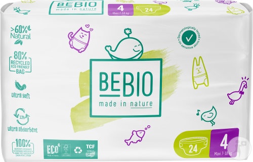 Bebio Scutece Ecologice Toleranță Ridicată T4 Maxi 7-18kg 24 Bucăți - Img 1