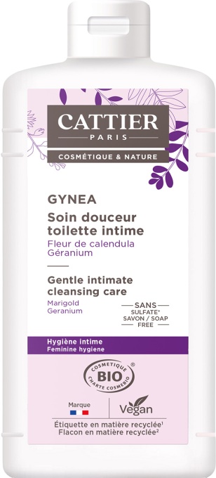 Cattier Gynea Îngrijire Delicată Igiena Intimă Cu Floare De Gălbenele și Mușcată Bio Flacon 500ml - Img 1