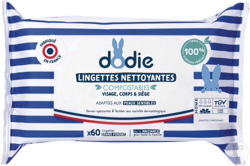 Dodie Șervețele De Curățare Compostabile 3-în-1 Pentru Piele Sensibilă 60buc - Img 1