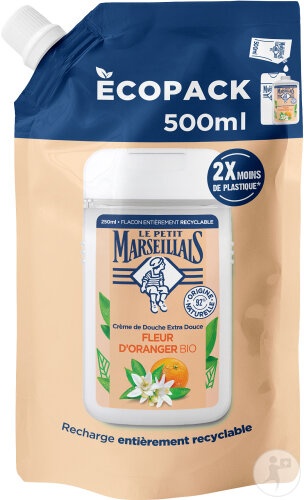 Le Petit Marseillais Reumplere Cremă De Duș Extra Delicată Floare De Portocal Bio 500ml - Img 1