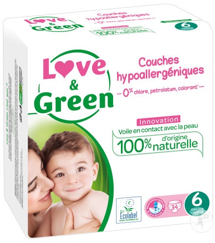 Love&amp;Green Scutece Ecolabel Și Hipoalergenice Mărimea 6 34 Bucăți - Img 1