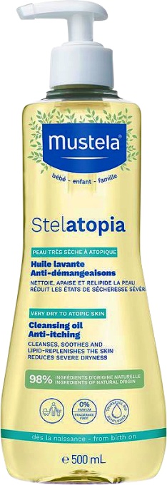 Mustela Bébé-Enfant Stelatopia Ulei De Curățare Calmant Piele Foarte Uscată Până La Atopică 500ml - Img 1