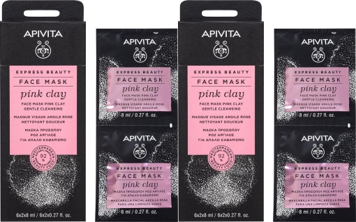 Pachet Apivita Express Beauty Mască Facială Delicată Cu Argilă Roz 4x8ml - Img 1