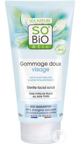 So'Bio Étic Aloe Vera Gomaj Blând Zilnic Pentru Față Toate Tipurile De Ten 150ml - Img 1