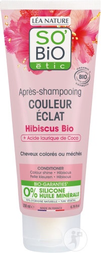 So'Bio Étic Balsam Păr Colorat Hibiscus Bio Pentru Păr Vopsit Sau Șuvițat 200ml - Img 1