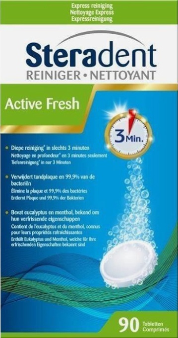 Steradent Active Fresh Express Curățare În 3 Minute 90 Tablete - Img 1