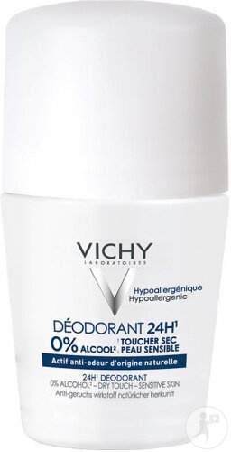 Vichy Deodorant 24h Fără Alcool Uscare Rapidă Pentru Piele Sensibilă Roll-On 50ml - Img 1