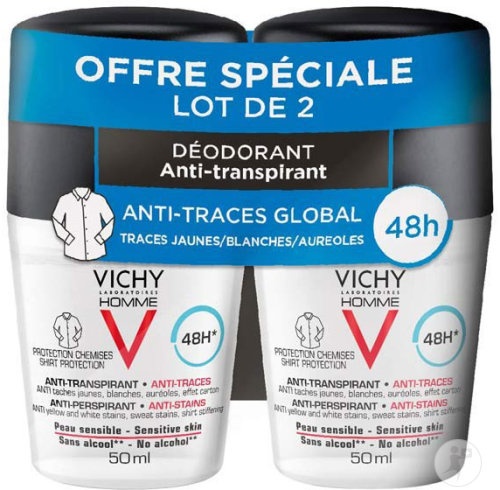 Vichy Homme Deodorant Anti-Transpirant Anti-Urme 48h Roll-On Duo 2x50ml - Img 1