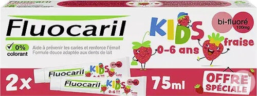 Fluocaril Kids Pastă De Dinți 0-6 Ani Aromă De Căpșuni 2x75ml - Img 1