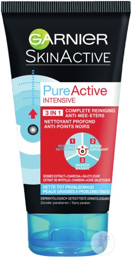 Garnier SkinActive Pure Active Intensiv 3in1 Cărbune Anti-Puncte Negre Incrustate Tub 50ml - Img 1