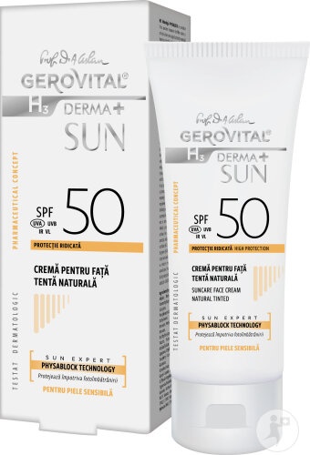 Gerovital H3 Derma+ Sun Cremă Față SPF50 Tentă Naturală 50ml - Img 1