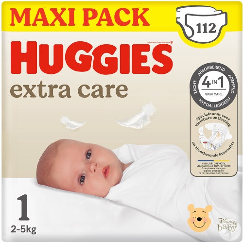 Huggies Extra Care Scutece Newborn Mărimea 1 112 Bucăți - Img 1