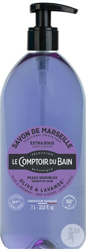 Le Comptoir Du Bain Săpun Lichid Marseille Măsline Lavandă Piele Sensibilă 1l - Img 1