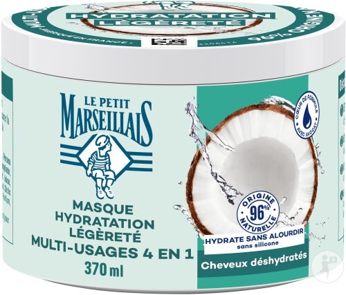 Le Petit Marseillais Mască De Păr 4 În 1 Hidratantă Cu Apă De Cocos Bio Și Ulei De Avocado Pentru Păr Uscat Și Tern 370ml - Img 1