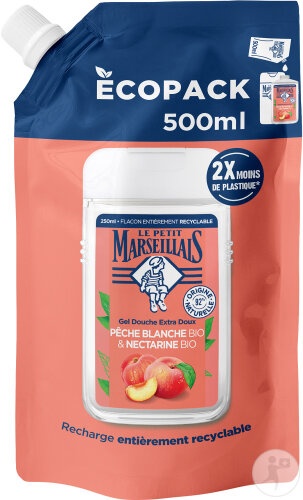 Le Petit Marseillais Reumplere Gel De Duș Extra Delicat Piersică Albă Și Nectarine Bio 500ml - Img 1