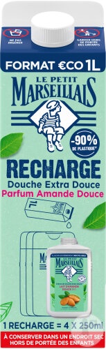 Le Petit Marseillais Rezervă Ecologică Gel De Duș Cremă Extra-Delicat Cu Lapte De Migdale Dulci 1l - Img 1