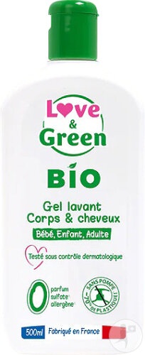 Love&amp;Green Gel De Duș Corp Și Păr Fără Parfum Fără Sulfați Bio Flacon 500ml - Img 1
