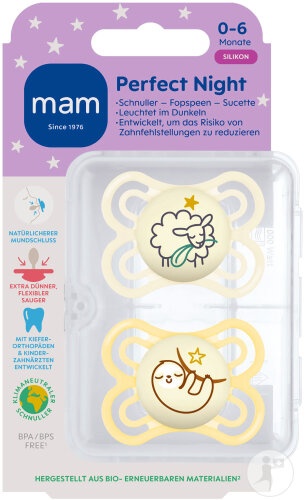 Mam Perfect Night Suzetă Silicon Bebeluși 0‑6 Luni Unisex 2 Bucăți - Img 1