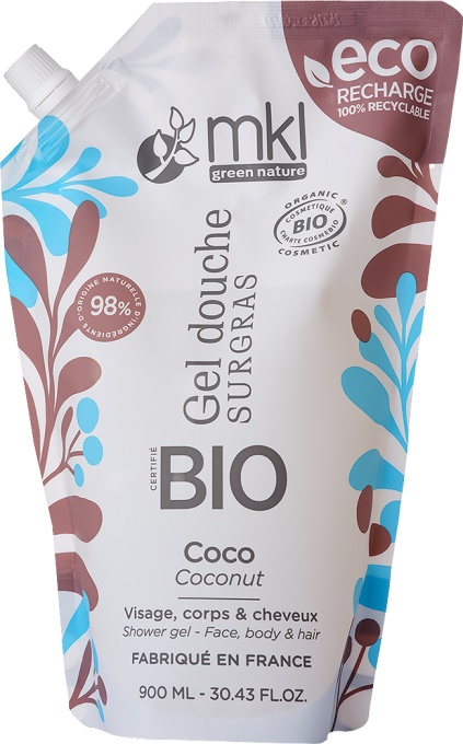 MKL Green Nature Gel De Duș Ultra Hridatant Cocos Bio Pentru Față/Corp/Păr Refill 900ml - Img 1