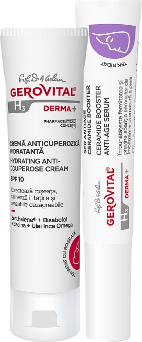 Pachet Mix&amp;Match Gerovital H3 Derma+ Ser Anti-Age + Cremă Anticuperozică Hidratantă SFP10 - Img 1
