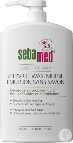 Sebamed Emulsie Fără Săpun Pentru Piele Sensibilă Și Cu Probleme Flacon Cu Pompiță 1000ml - Img 1