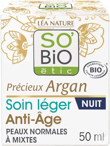 So'Bio Étic Precious Argan Cremă Lejeră De Noapte Anti-Îmbătrânire Bio 50ml - Img 1
