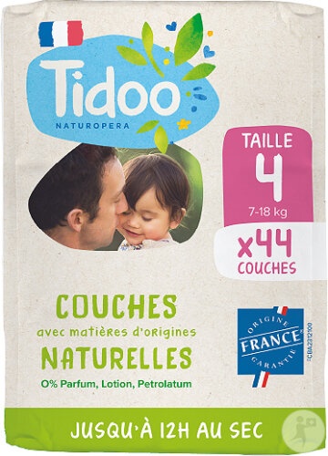 Tidoo Scutece Ecologice Mărimea 4 Copii 7-18kg Fabricat Franța 44 Bucăți - Img 1