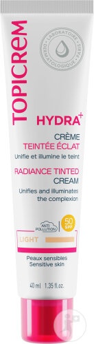 Topicrem Hydra+ Cremă Nuanțatoare Pentru Strălucire Cu SPF50 Piele Sensibilă Nuanță Light Tub 40ml - Img 1