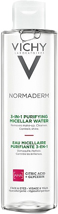 Vichy Normaderm 3în 1 Apă Micelară Purificatoare Pentru Față Și Ochi Ten Gras Și Sensibil 200ml - Img 1