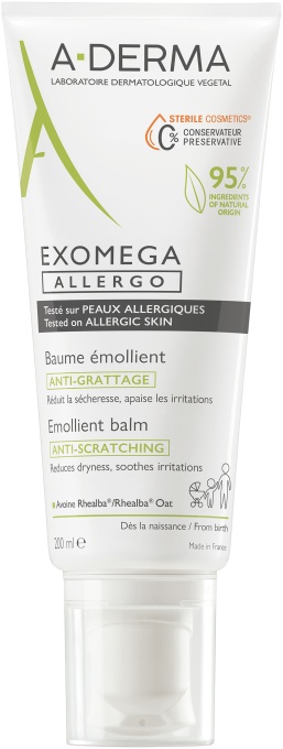 A-Derma Exomega Allergo Balsam Emolient Cosmetic Steril Anti-Mâncărime Piele Alergică Tub 200ml - Img 1