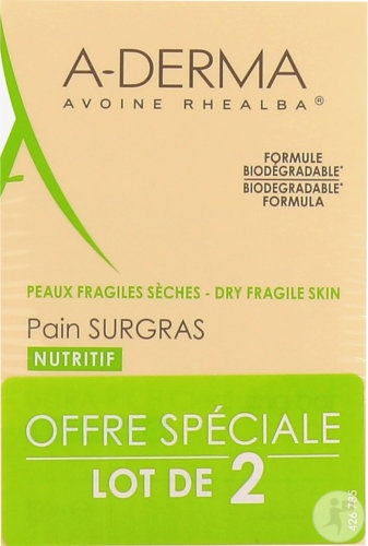 A-Derma Săpun Dermatologic Surgras Nutritiv Pentru Piele Fragilă Și Uscată 2x100g - Img 1