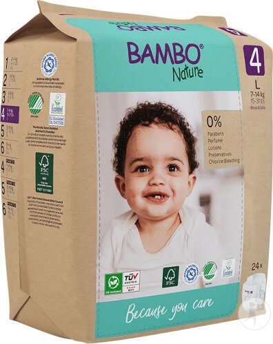 Bambo Nature Scutece Din Hârtie Mărimea 4 L 7-14kg 24 Bucăți - Img 1