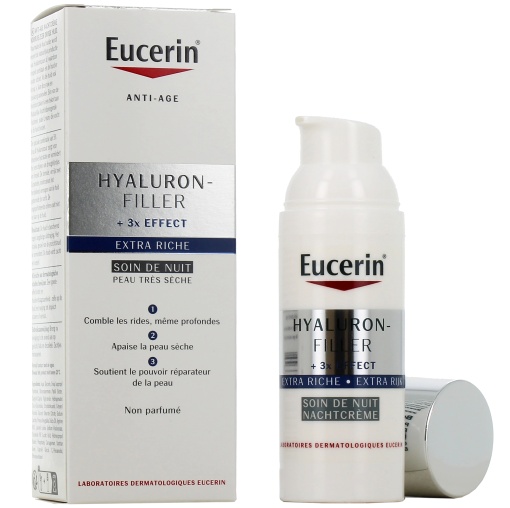Eucerin Hyaluron-Filler + 3x Effect Extra Riche Cremă De Noapte Anti-Age Piele Uscată Și Foarte Uscată Flacon 50ml - Img 1