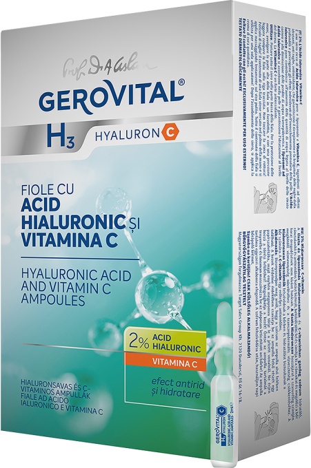 Gerovital H3 Hyaluron C Fiole Acid Hialuronic Și Vitamina C 10x2ml - Img 1