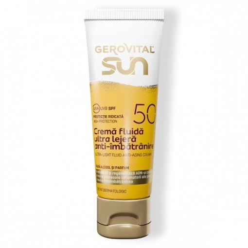 Gerovital Sun Cremă Fluidă Ultra Lejeră Anti-aging SPF50 Tub 50ml - Img 1