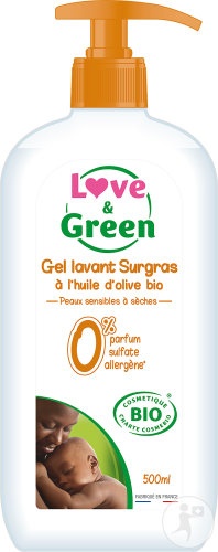 Love&amp;Green Gel De Duș Surgras Cu Ulei De Măsline Bio Fără Parfum Fără Sulfați 500ml - Img 1