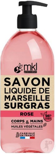 MKL Green Nature Săpun Lichid Marseille Ultra Hrănitor Cu Trandafir Corp/Mâini Flacon Cu Pompă 1l - Img 1