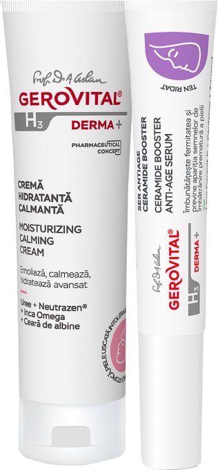 Pachet Mix&amp;Match Gerovital H3 Derma+ Ser Anti-Age + Cremă Hidratantă Calmantă - Img 1