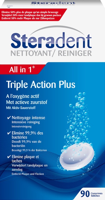 Steradent Tablete De Curățare Triple Action Plus 90 Tablete - Img 1