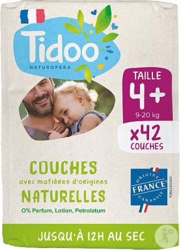 Tidoo Scutece Ecologice Mărimea 4+ Copii 9-20kg Fabricat Franța 42 Bucăți - Img 1