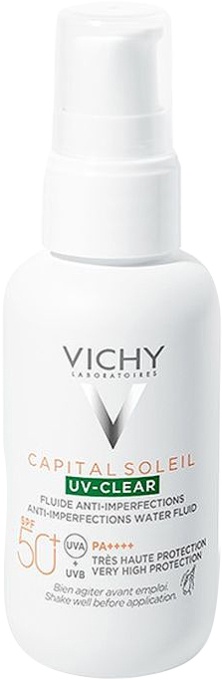 Vichy Capital Soleil UV‑Clear Fluid Anti‑Imperfecțiuni SPF50+ Flacon Cu Pompiță 40ml - Img 1