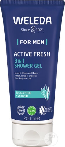 Weleda Men Active Fresh Gel De Duș 3în1 Bio Pentru Față/Corp/Păr 200ml - Img 1