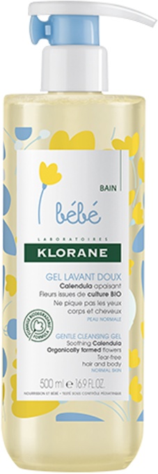 Klorane Bébé Gel De Curățare Delicat Cu Mușețel Corp Și Păr Bio 500ml - Img 1