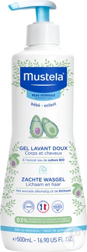 Mustela Bébé-Enfant Gel De Curățare Delicat Pentru Corp Și Păr Piele Normală Flacon Cu Pompa 500ml - Img 1