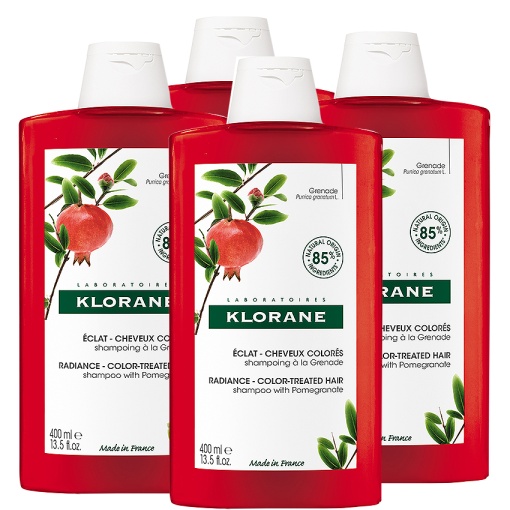 Pachet 3+1 Klorane Șampon Cu Efect De Strălucire Cu Extract De Rodie Păr Colorat 4x400ml - Img 1